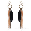 Antique Bronze Fashion Jewelry Chain Tassel Feather Earrings